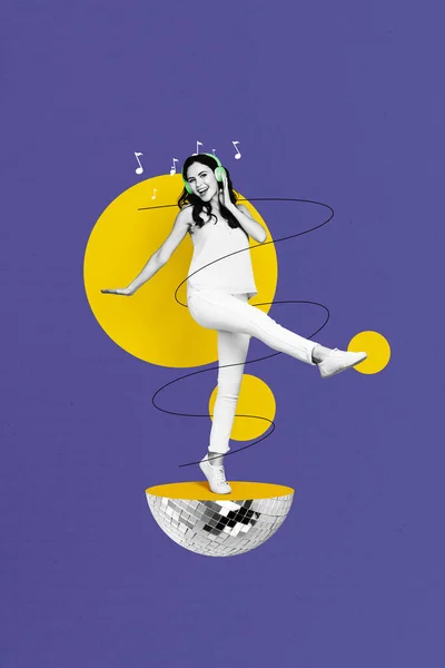 Αφίσα Του Νεαρού Ενθουσιασμένοι Funky Κορίτσι Χορό Chill Ακούσετε Νέα — Φωτογραφία Αρχείου