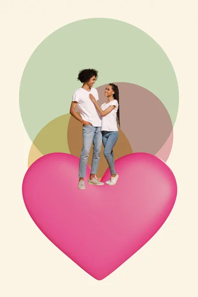Creative Photo Brochure Collage Two Young Lovely People Hugs Together — Foto de Stock