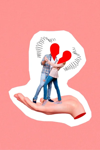 Photo Collage Artwork Minimal Picture Arm Holding Dancing Couple Heart — Stock fotografie