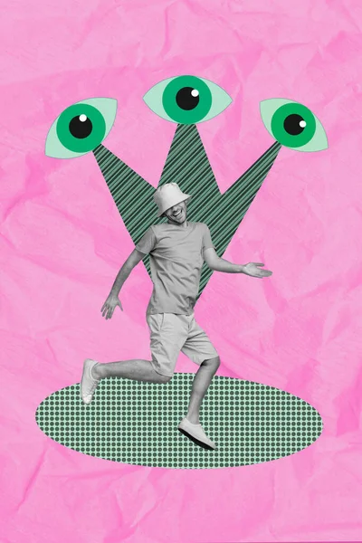Artwork Magazine Collage Picture Eyes Watching Funny Funky Walking Guy — Stock fotografie