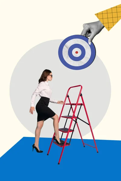 Vertical Collage Image Determined Successful Mini Business Lady Climb Ladder — Photo
