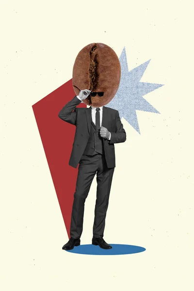 Vertical Creative Photo Collage Illustration Serious Headless Man Coffee Bean — Stock fotografie