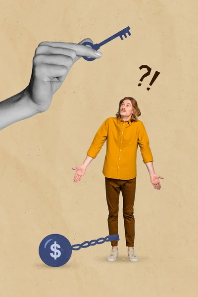Creative Photo Collage Artwork Graphics Painting Arm Locking Key Shocked — Stockfoto