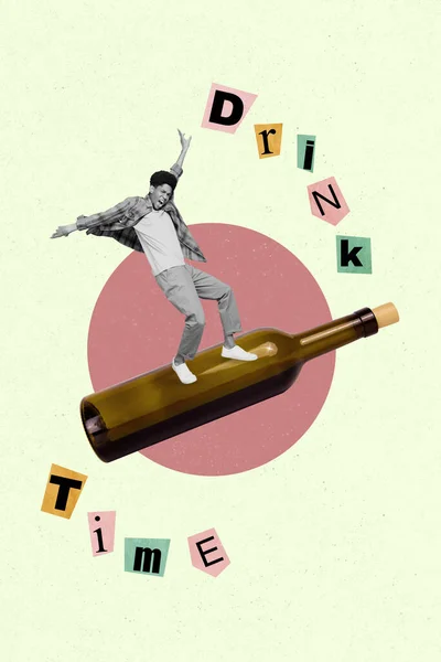 Collage Bild Pinup Pop Retro Skiss Leende Funky Dans Dricka — Stockfoto