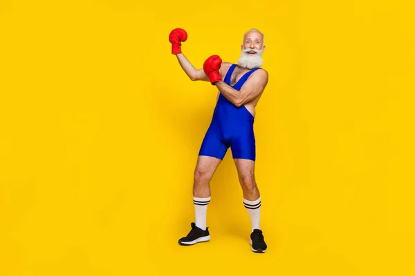 Side Profile Photo Grandfather Wear Blue Costume Wear Red Gloves — Stock Photo, Image