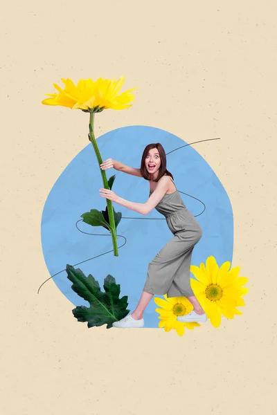 Retro Abstract Creative Collage Artwork Template Happy Funny Lady Rising — Fotografia de Stock