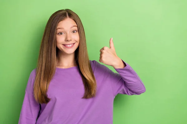 Portrait Good Mood Glad Girl Long Hairstyle Wear Purple Long — Fotografia de Stock