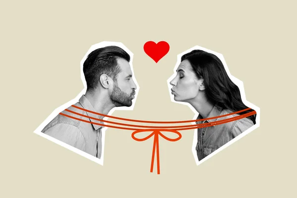 Creative Photo Collage Artwork Poster Postcard Cute Couple Love Kiss — Zdjęcie stockowe