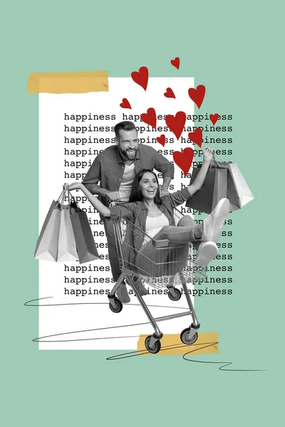 Creative Photo Collage Artwork Poster Postcard Two Crazy Happy People — Stockfoto