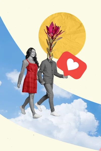 Creative Photo Collage Artwork Poster Postcard Happy People Wife Husband — Stockfoto