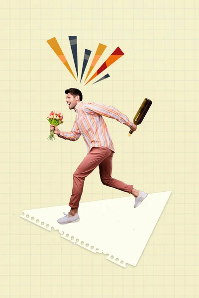 Creative Photo Collage Artwork Poster Postcard Funky Happy Man Going — Stok fotoğraf