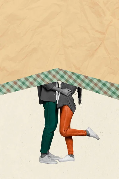Creative Photo Collage Artwork Poster Postcard Two People Face Kissing — Fotografia de Stock