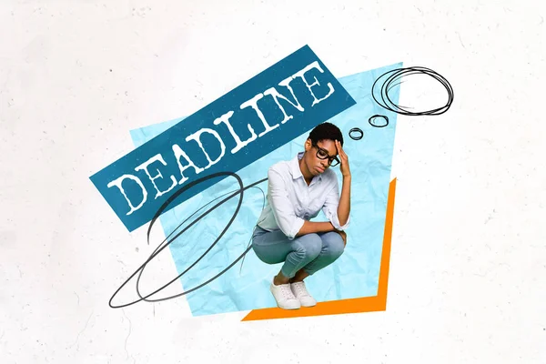 Creative Collage Illustration Unsatisfied Tired Person Bad Mood Miss Deadline — Photo