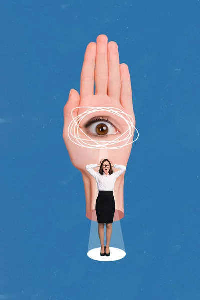 Creative Strange Poster Collage Scared Business Lady Spotlight Suspect Crime — Stock Photo, Image