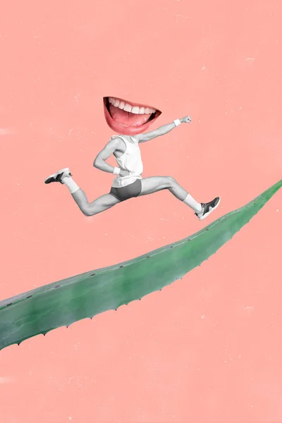 Strange Template Magazine Collage Sportive Person Determined Run Fast Spring — Foto Stock