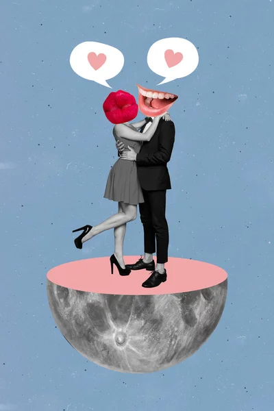Weird Banner Magazine Poster Collage Dancing Couple Lady Guy Kiss — Stockfoto