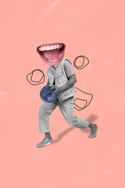 Vertical Collage Illustration Black White Colors Guy Toothy Smile Mouth — Fotografia de Stock
