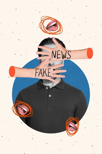 Magazine Poster Collage Weird Hands Fake News Tattooed Free Reporting — Stok fotoğraf