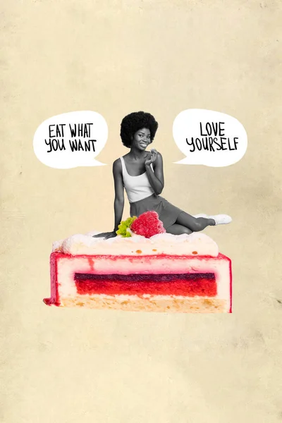 Banner Template Collage Beautiful Lady Sit Gelatin Cream Cookie Anorexia — Fotografia de Stock