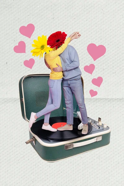 Photo Collage Poster Postcard Artwork Two People Cuddle Embrace Gerbera — 图库照片