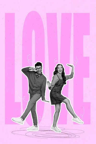 Creative Photo Collage Artwork Poster Postcard Happy Cheerful People Dancing — Stockfoto