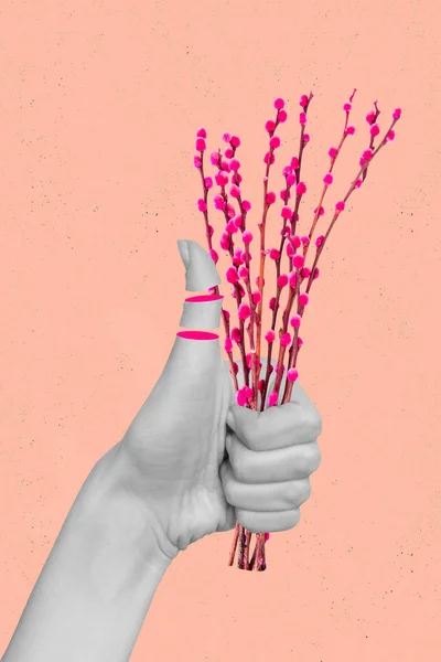 Photo Collage Artwork Minimal Picture Arm Palm Folding Spring Bunches — 图库照片