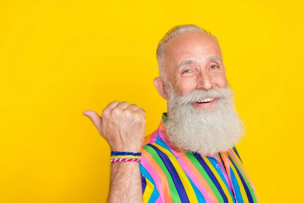 Photo Positive Optimistic Retired Man White Beard Dressed Striped Shirt — Stock Photo, Image