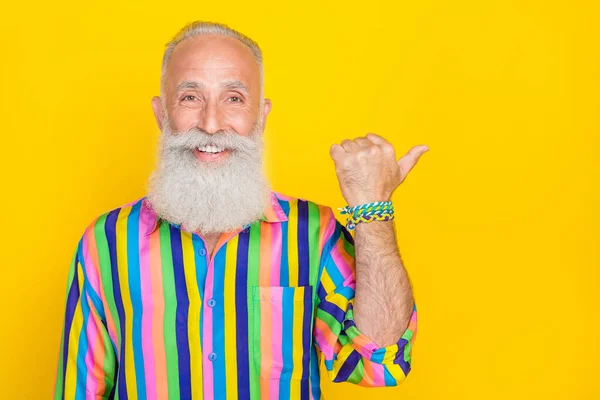 Photo Positive Satisfied Retired Man White Beard Dressed Striped Shirt — Stock Photo, Image
