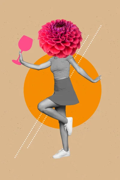 Creative Photo Collage Artwork Minimal Design Young Headless Woman Flower — Stockfoto