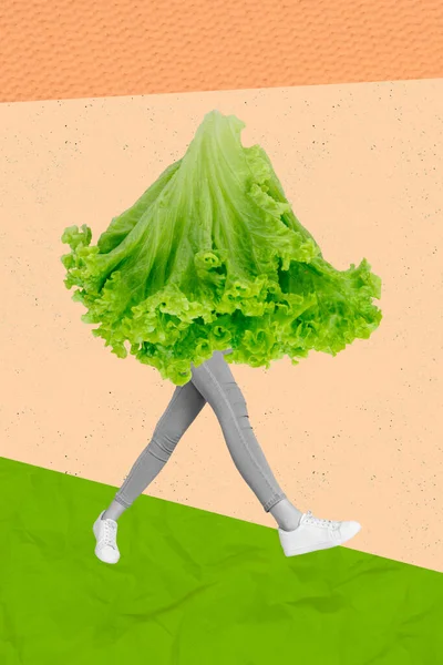 Vertical Collage Artwork Image Black White Colors Legs Salad Lettuce — Stock fotografie