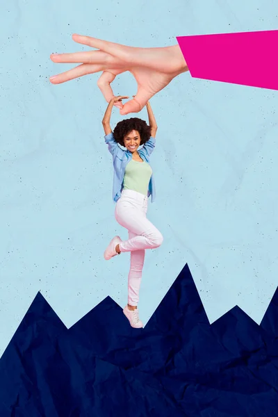 Плакат Фото Произведения Минимальный Коллаж Молодой Веселой Женщины Танцовщицы Балерина — стоковое фото