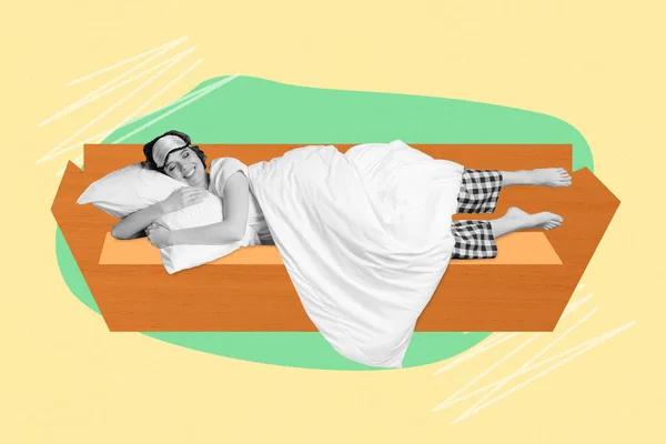 Photo Collage Artwork Minimal Picture Dreamy Cute Lady Sleeping Lying — Fotografia de Stock