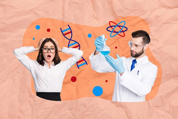 Creative Photo Banner Template Laboratory Concept Collage Two Young Scientists — Φωτογραφία Αρχείου