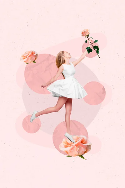 Creative Collage Picture Photo Poster Postcard Charming Pretty Lady Rejoice — Stockfoto