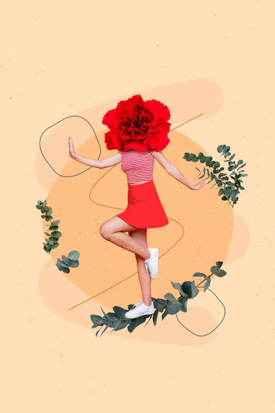 Vertical Photo Collage Concept Young Dream Dancing Woman Head Red — Stok fotoğraf