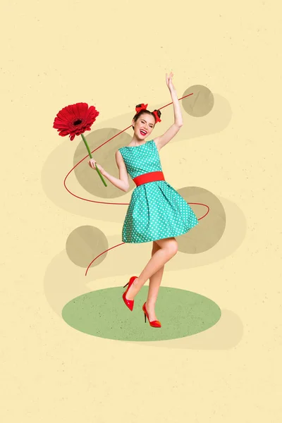Vertical Creative Photo Collage Illustration Positive Cheerful Peaceful Girl Dancing — Fotografia de Stock