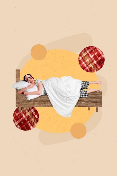 Photo Creative Picture Collage Sleepy Lady Girl Enjoy Free Time —  Fotos de Stock