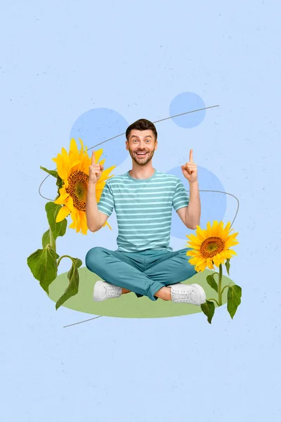 Composite Artwork Photo Collage Young Funny Man Sitting Crossed Legs — Stock Fotó