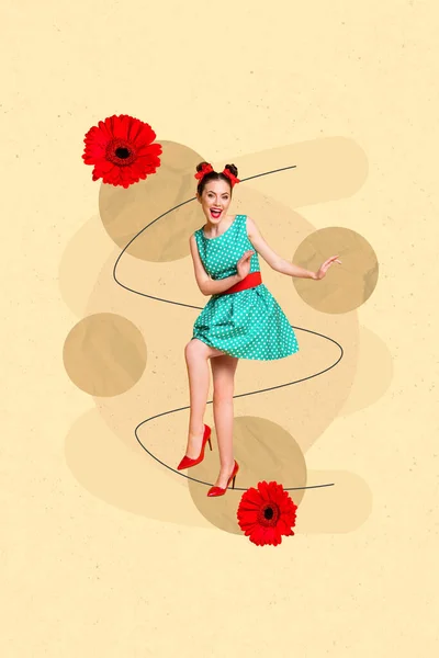 Vertical Creative Photo Collage Fancy Pretty Funky Gorgeous Girl Wear — Fotografia de Stock