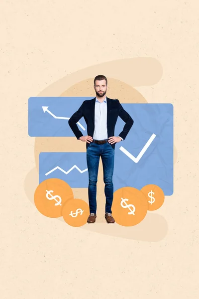 Creative Magazine Banner Collage Progress Investor Guy Increase High Capital — Stockfoto