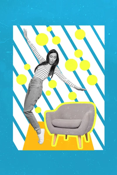 Poster Artwork Collage Photo Young Excited Girl Falling Advertisement Grey — стоковое фото