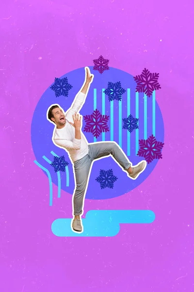 Artwork Collage Photo Young Funky Dancing Chilling Guy Wear Casual — Stockfoto