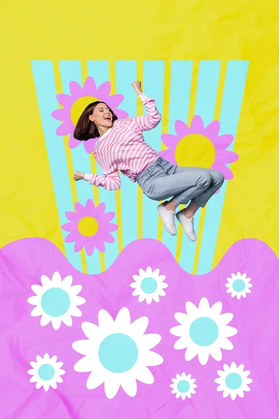 Creative Photo Collage Artwork Poster Postcard Crazy Lady Celebrating Summer — Stockfoto