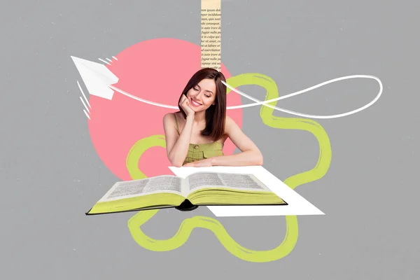 Creative Photo Collage Artwork Poster Picture Pretty Lady Reading Fiction — Stockfoto