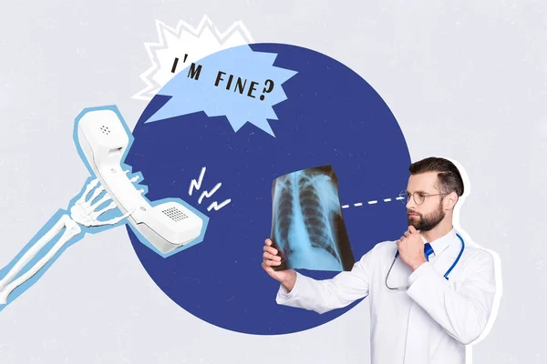 Creative Collage Image Minded Smart Doctor Examine Lungs Ray Scan — Stok fotoğraf