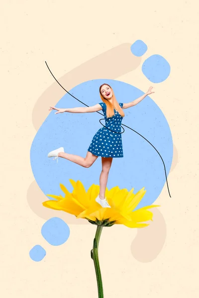Creative Trend Collage Charming Lovely Cheerful Young Girl Dancing Daisy — Fotografia de Stock