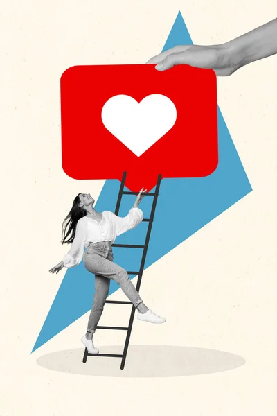 クリエイティブフォト3Dコラージュアートワークポスター美しい女の子ブロガーの夢のブログ成長の絵の背景に孤立 — ストック写真