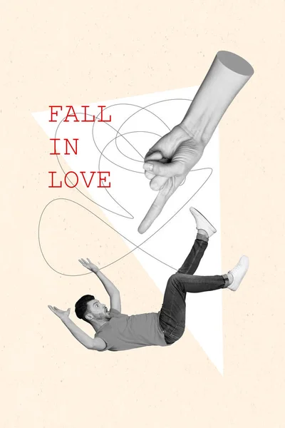 Creative Photo Collage Artwork Poster Postcard Crazy Man Unexpected Fall — Stok fotoğraf