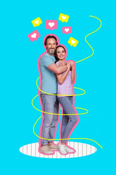 Creative Photo Collage Artwork Poster Two People Hug Cuddle Enjoy — Stock Photo, Image