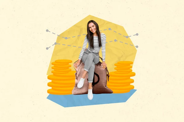 Creative Photo Collage Artwork Poster Postcard Successful Lady Usd Savings — Foto de Stock